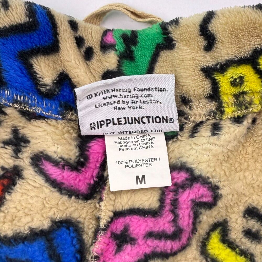 Keith Haring Ripple Junction Fleece Pants Medium Tan Lounge Pop Art - Picture 4 of 7